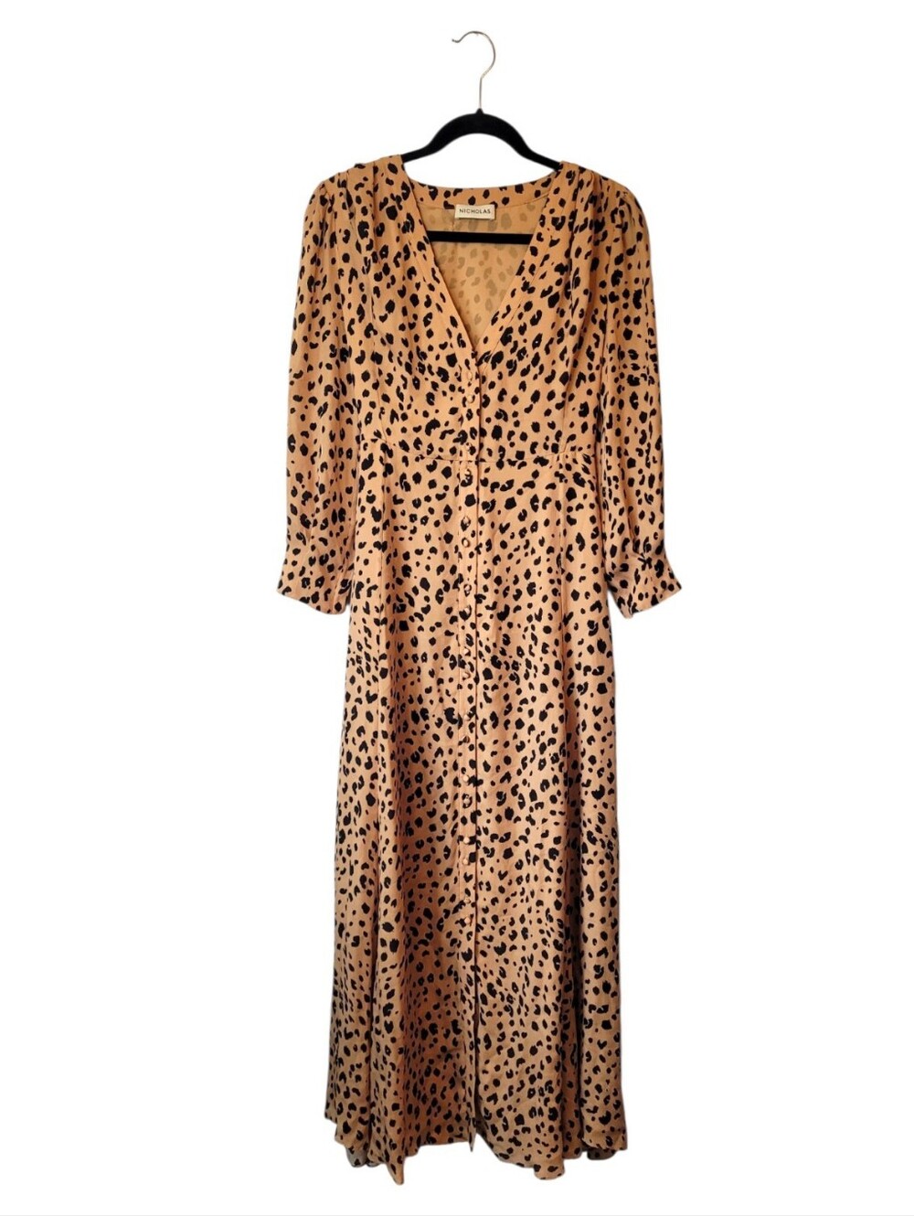 Nicholas Leopard Print V-Neck Silk Maxi Dress Size US 6